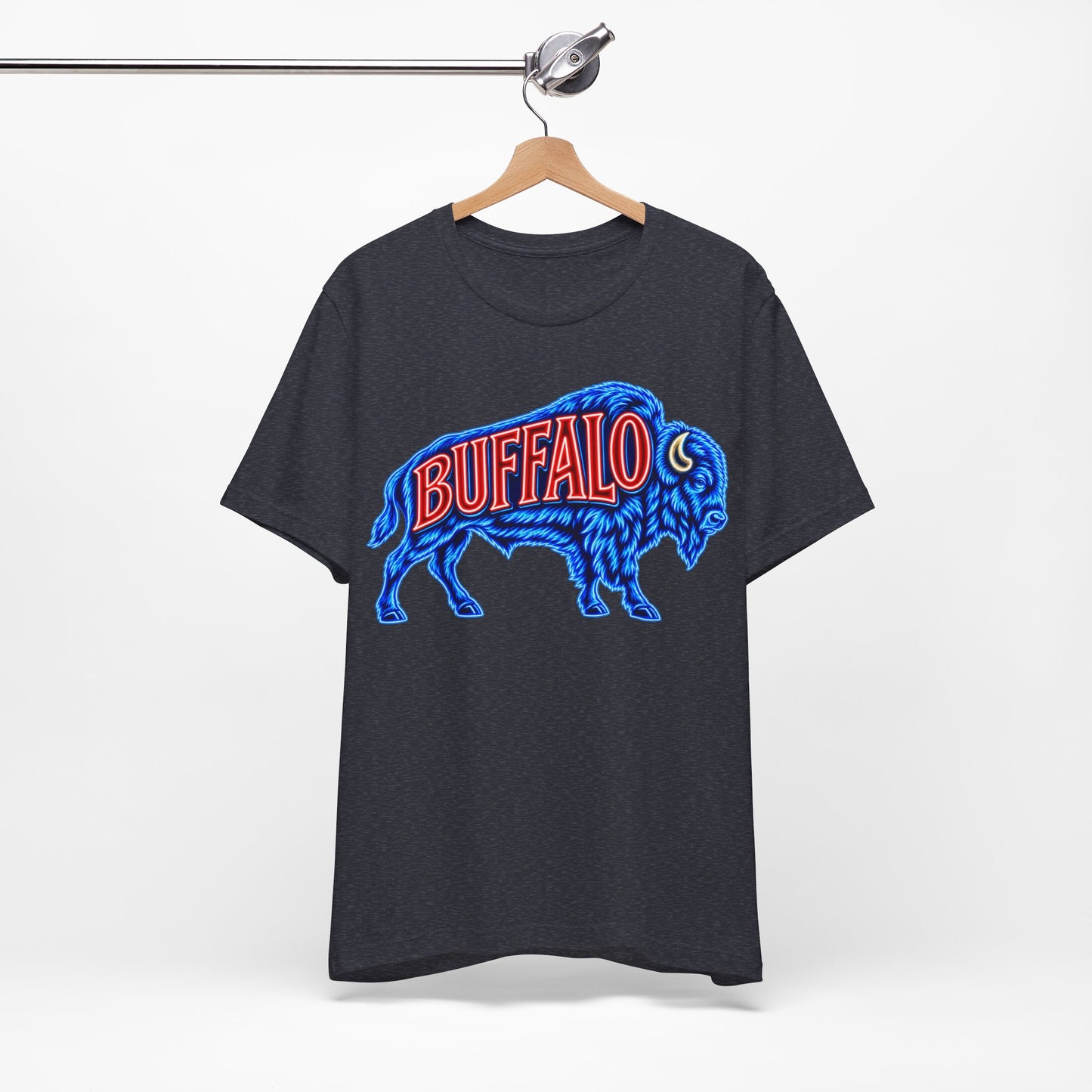 Buffalo Neon Sign T-Shirt, Retro Bison Graphic Tee, Football Shirt