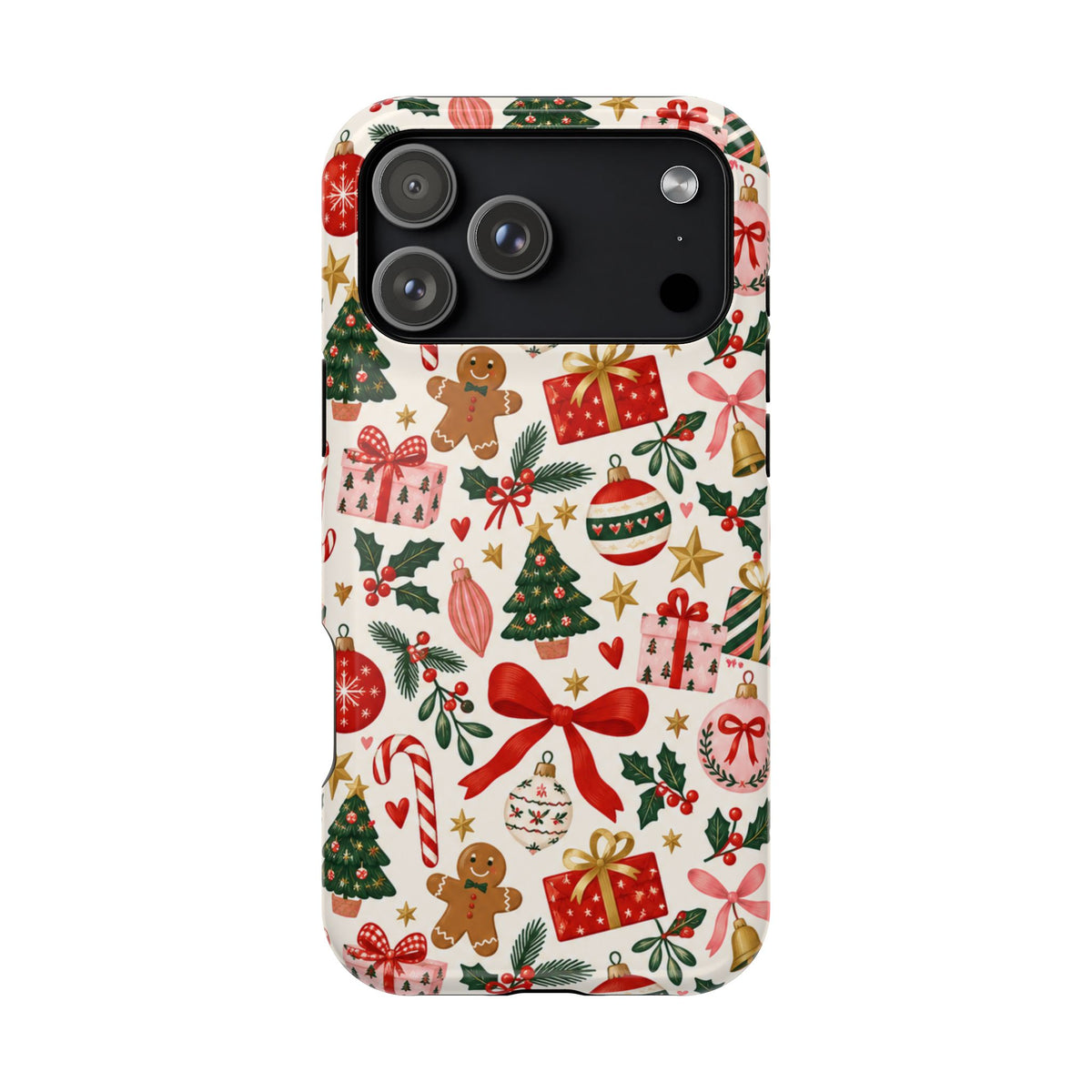 Christmas Gifts and Gingerbread Pattern Phone Case | Red and Green Holiday Phone Case