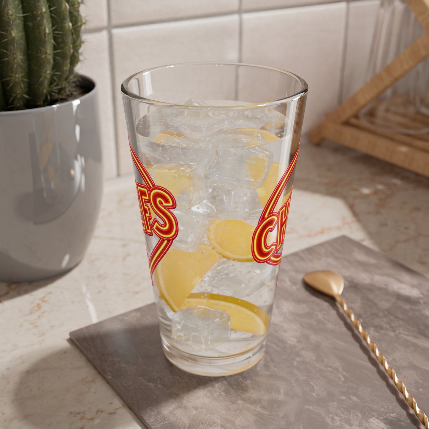 Chiefs Clear Pint Glass 16oz, Football Gifts, Football Glassware