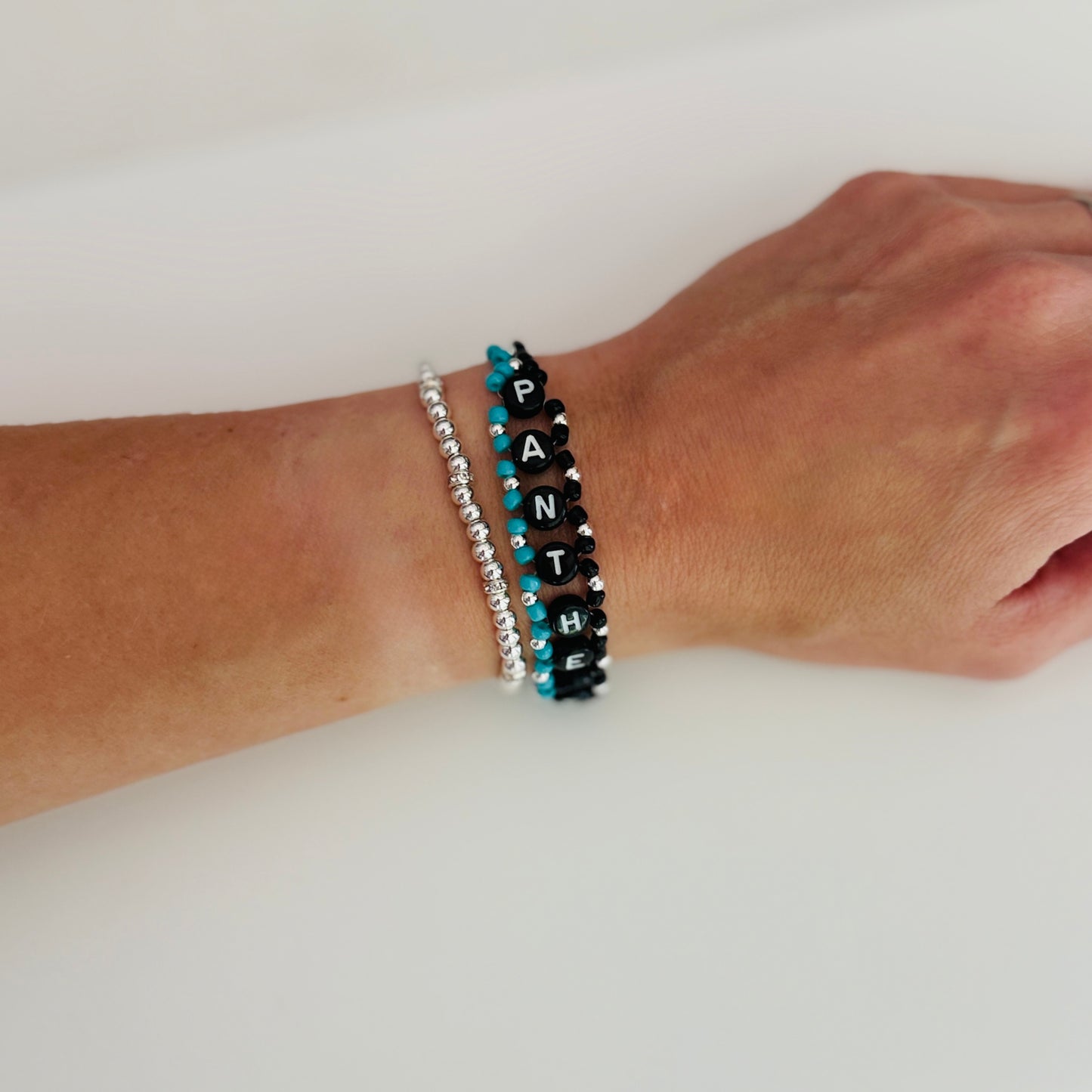 Panthers Football Woven, Beaded Bracelet, Seed Bead Jewelry, Handmade Game Day Gift