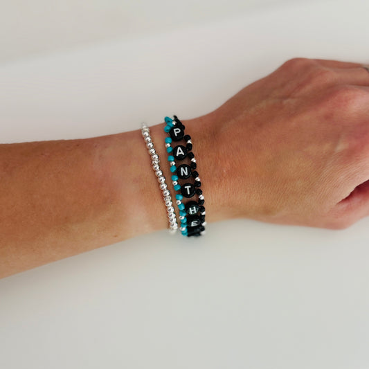 Panthers Football Woven, Beaded Bracelet, Seed Bead Jewelry, Handmade Game Day Gift