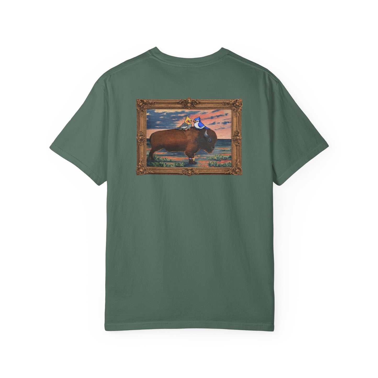 Buffalo and Birds T- Shirt: Bison Graphic Tee, Funny Graphic T-Shirt, Bird Shirt