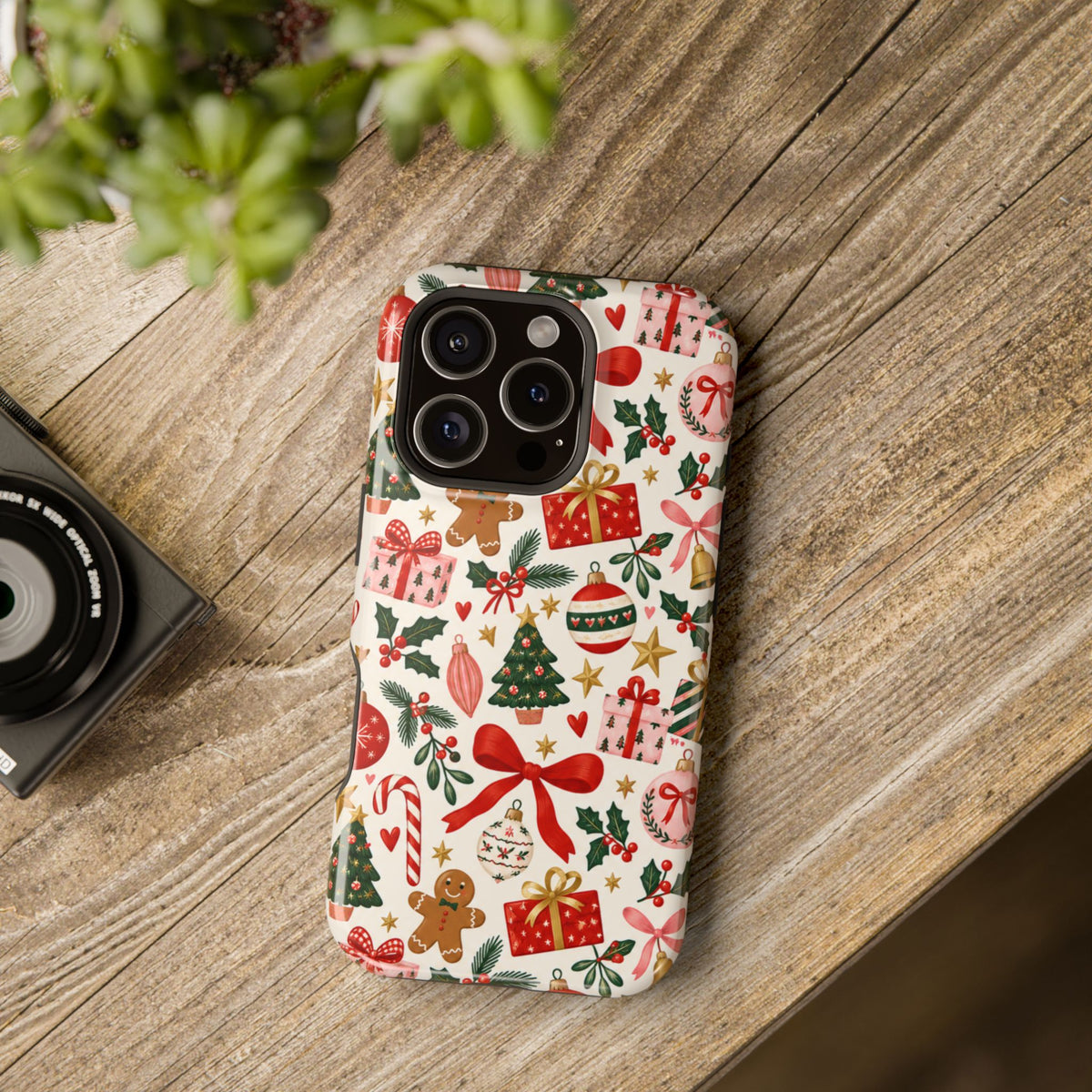 Christmas Gifts and Gingerbread Pattern Phone Case | Red and Green Holiday Phone Case