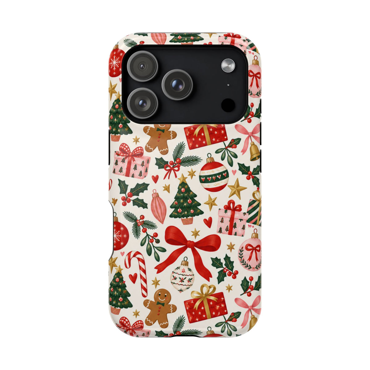 Christmas Gifts and Gingerbread Pattern Phone Case | Red and Green Holiday Phone Case
