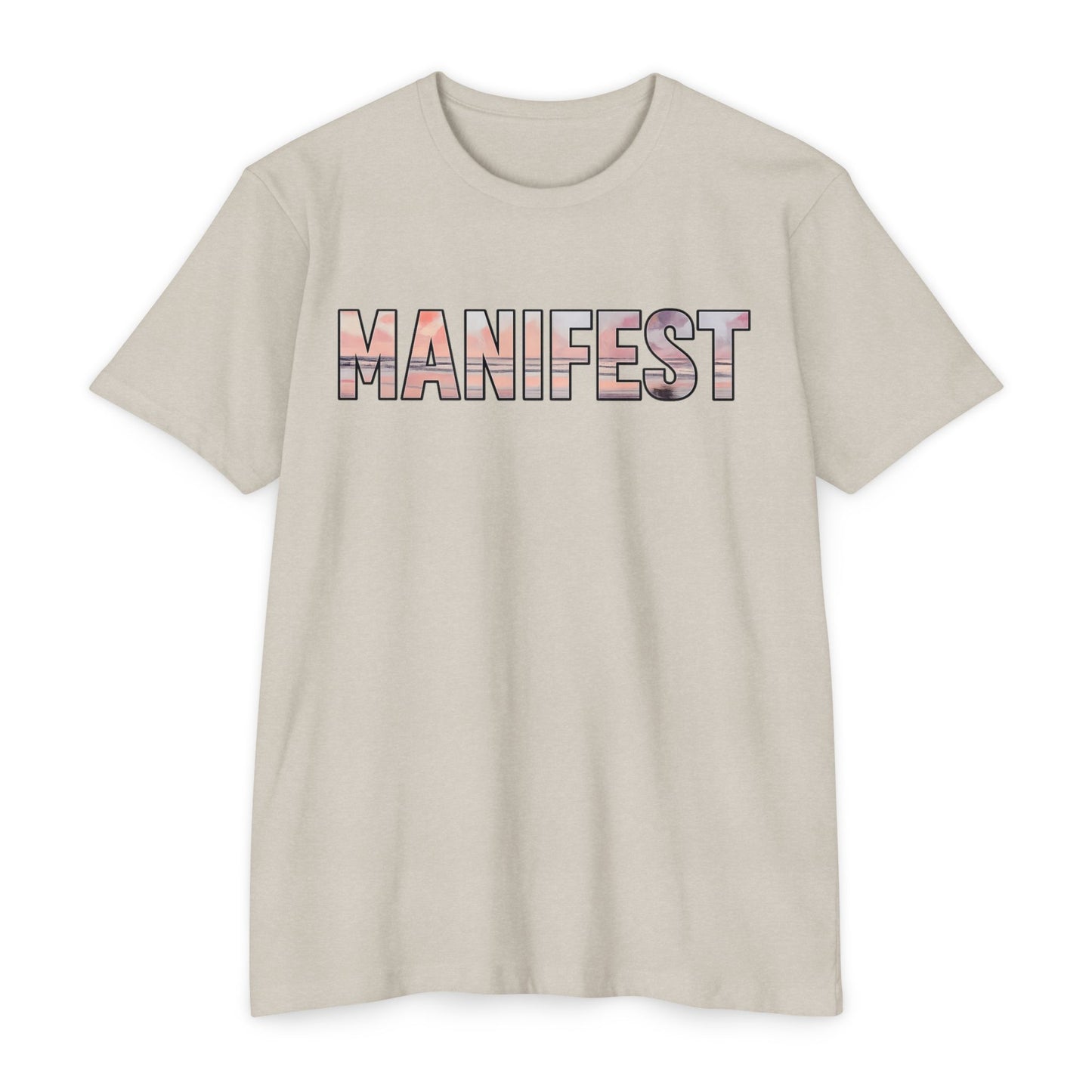 Manifest Sunset Block Text T-Shirt, Manifest Graphic Tee, Positive Affirmation Top