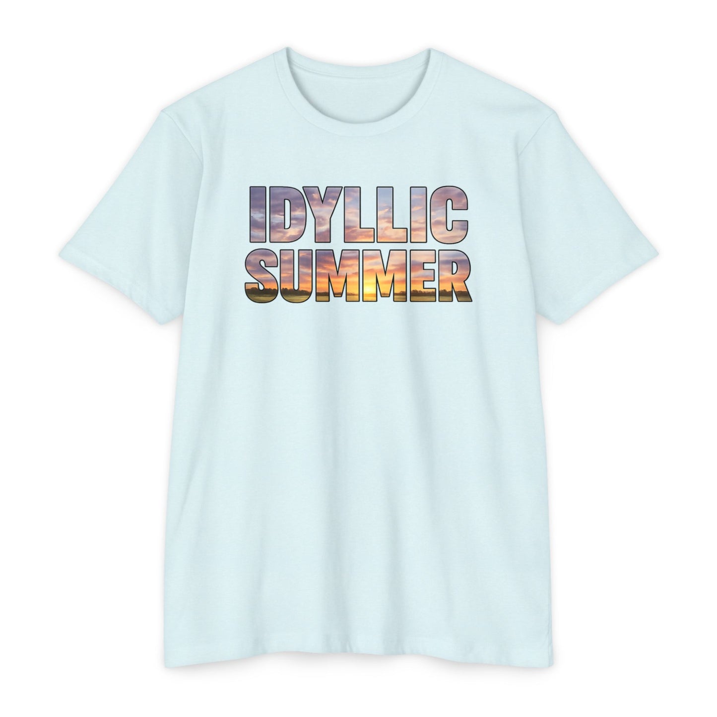 Idyllic Summer T-Shirt, Sunset Photo Text, Retro Beach Vibes Graphic Tee