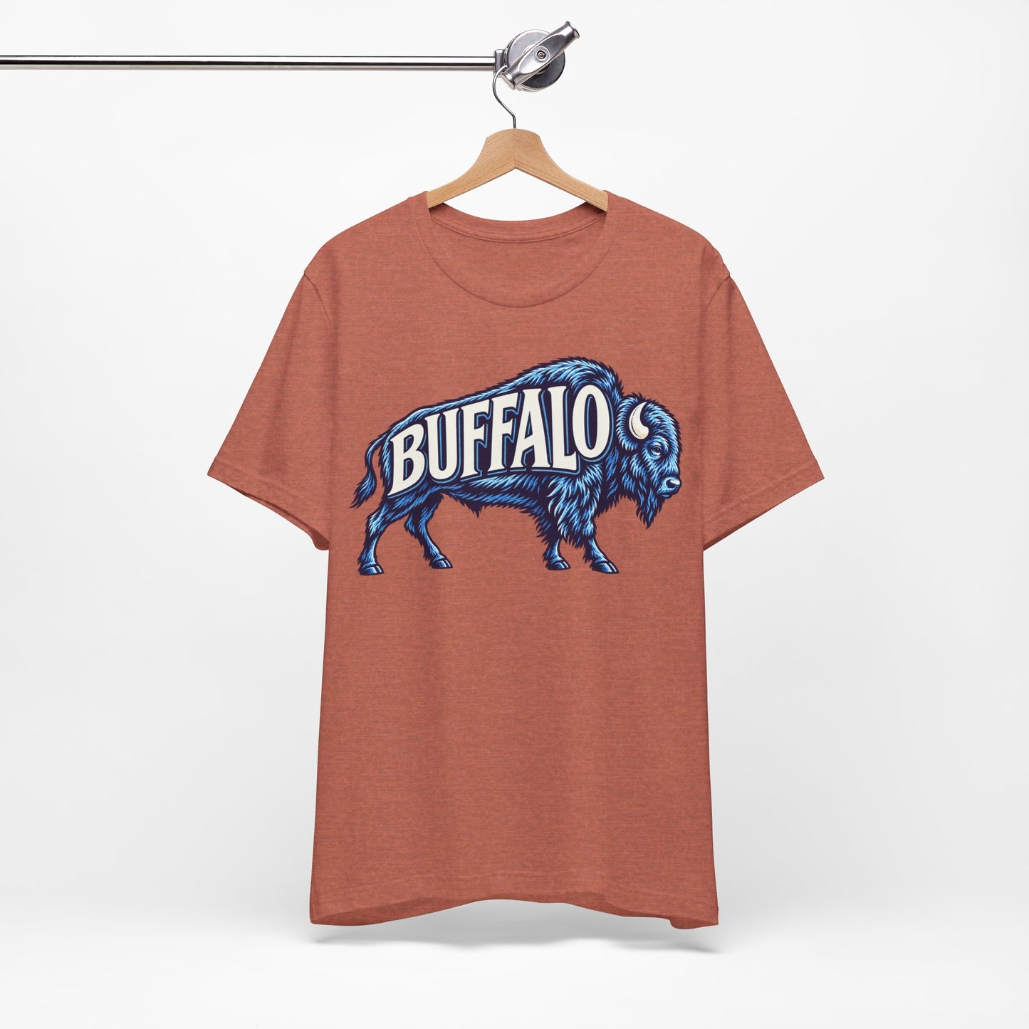 Buffalo T-Shirt, Retro Bison Graphic Tee, Football Shirt, Red and Blue Buffalo Shirt