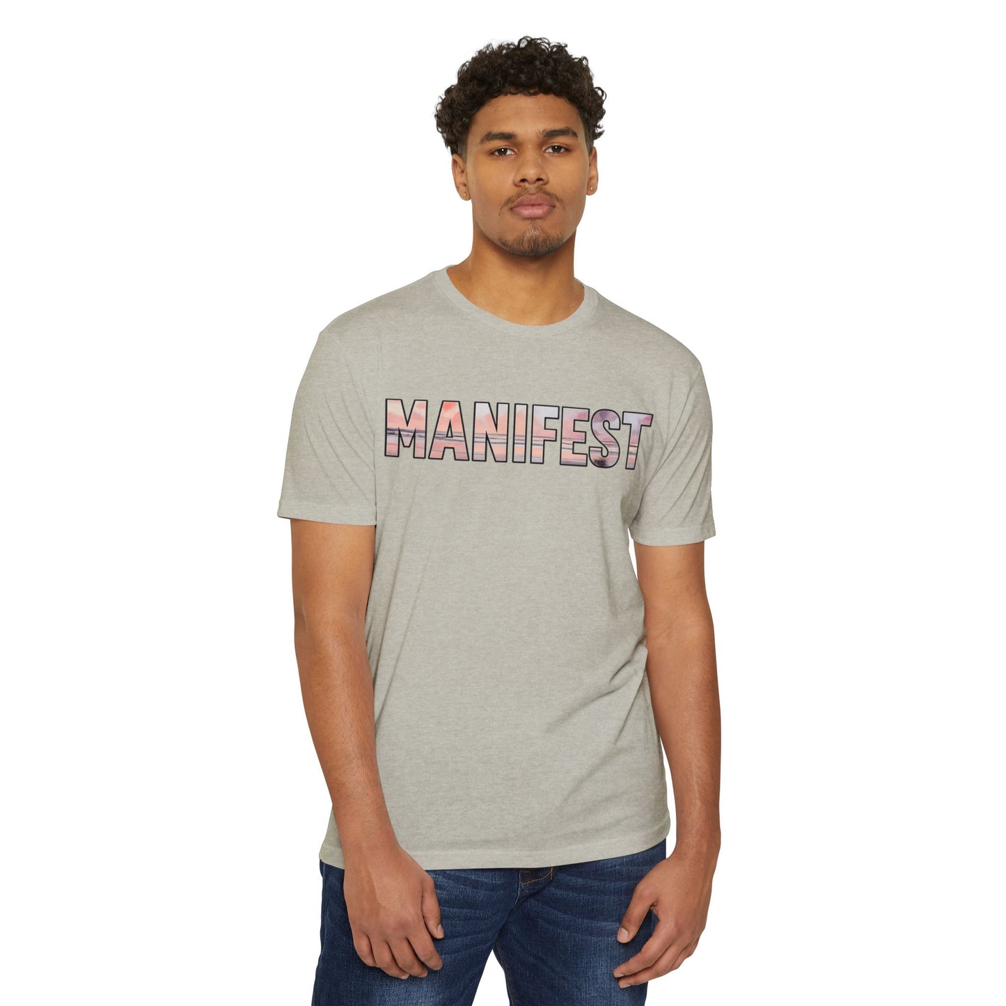 Manifest Sunset Block Text T-Shirt, Manifest Graphic Tee, Positive Affirmation Top
