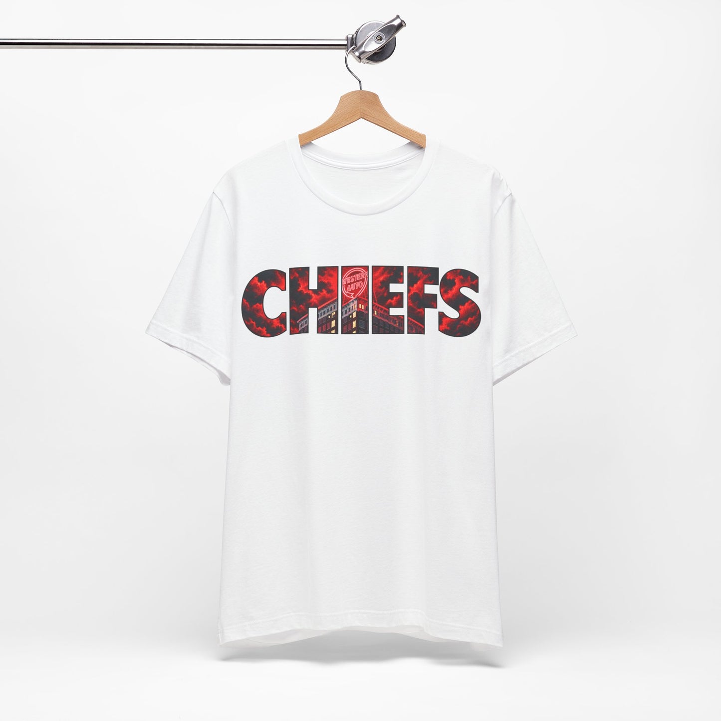 Chiefs Text Graphic T-Shirt, City Skyline Typography, Western Auto Shirt