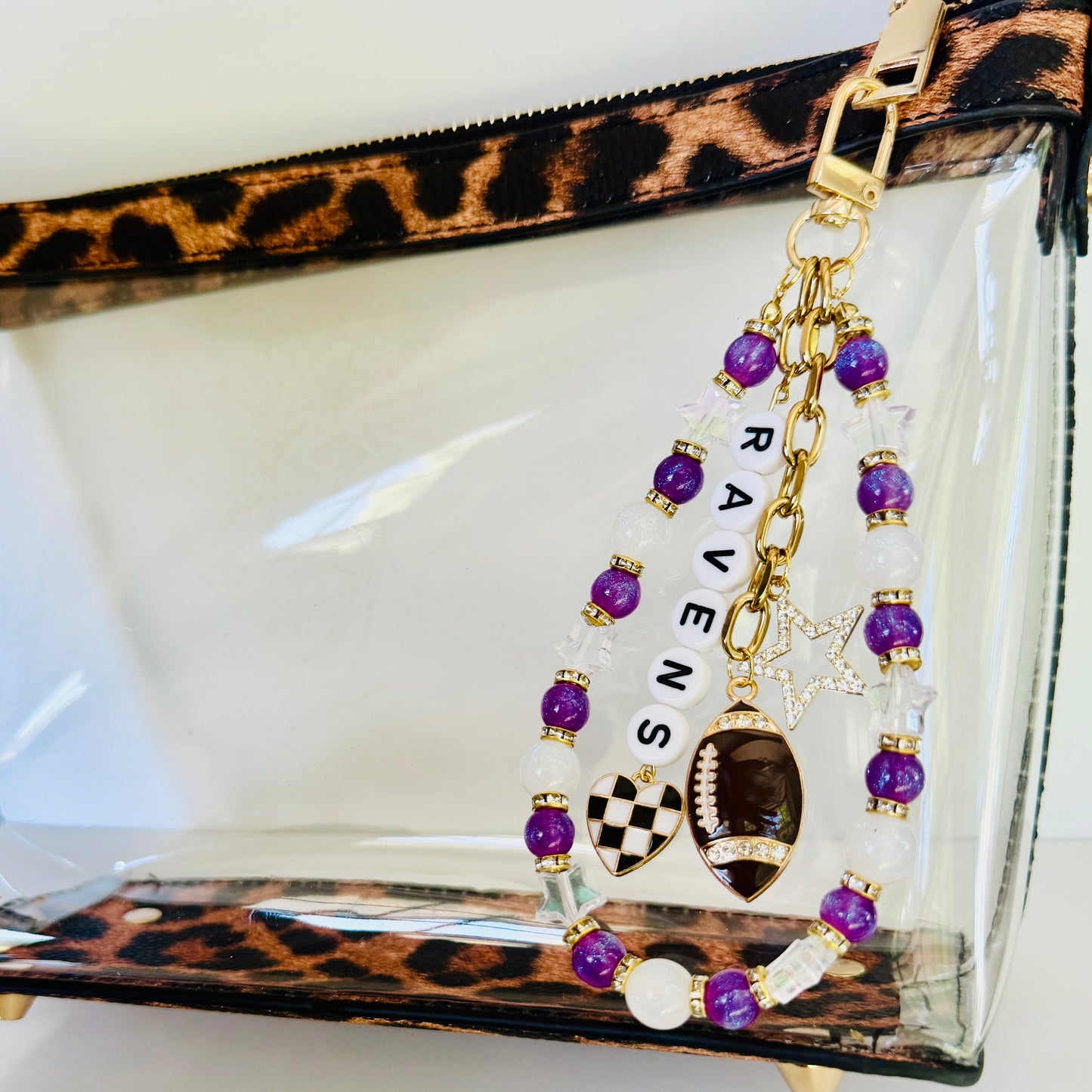Ravens Beaded Bag Charm or Gold Chain: Football Purse Accessory