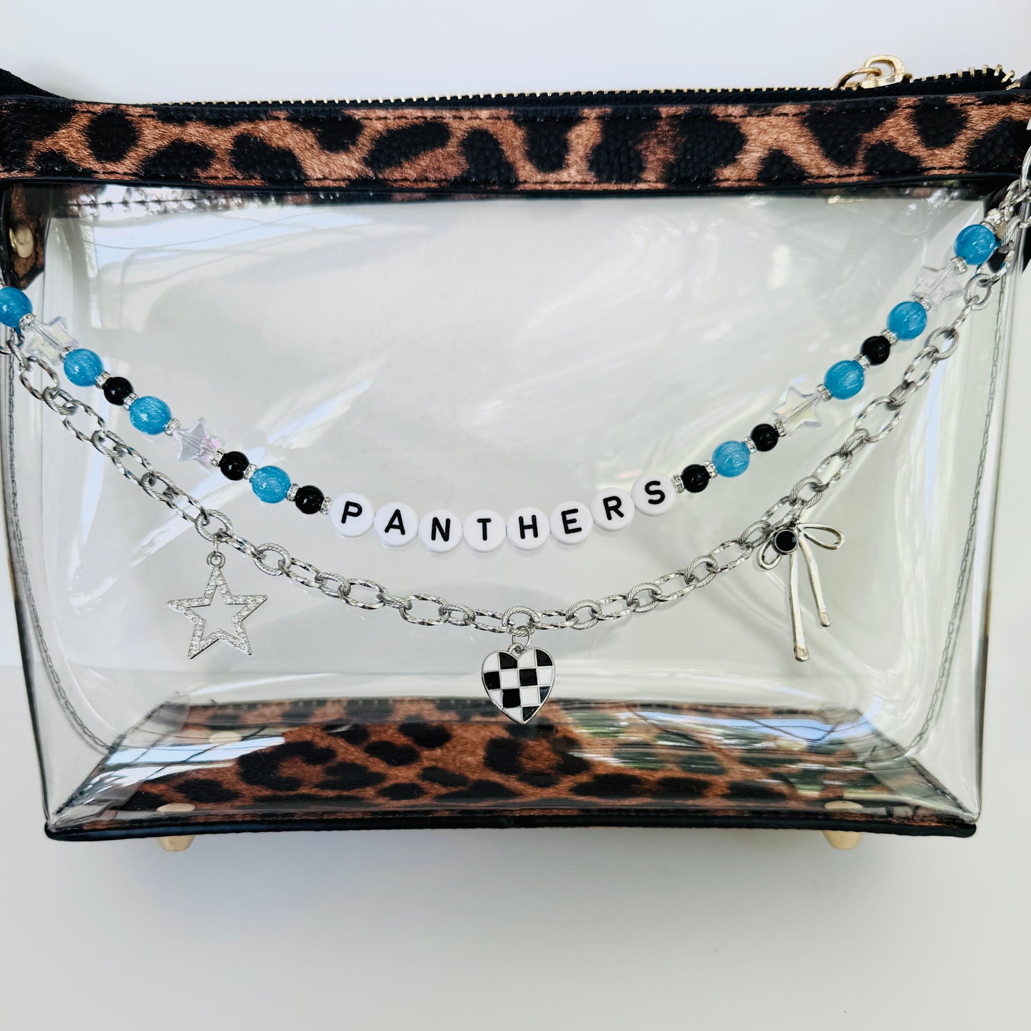 Panthers Beaded Bag Charm or Chain: Teal & Black Game Day Accessory