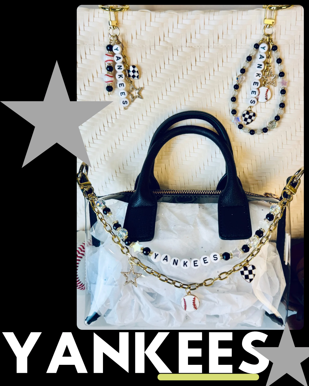 Yankees Bag Charm | Baseball Keychain Zipper Pull | Baseball Fan Gift | Choose Your Team & Size | Handmade Sports Accessory