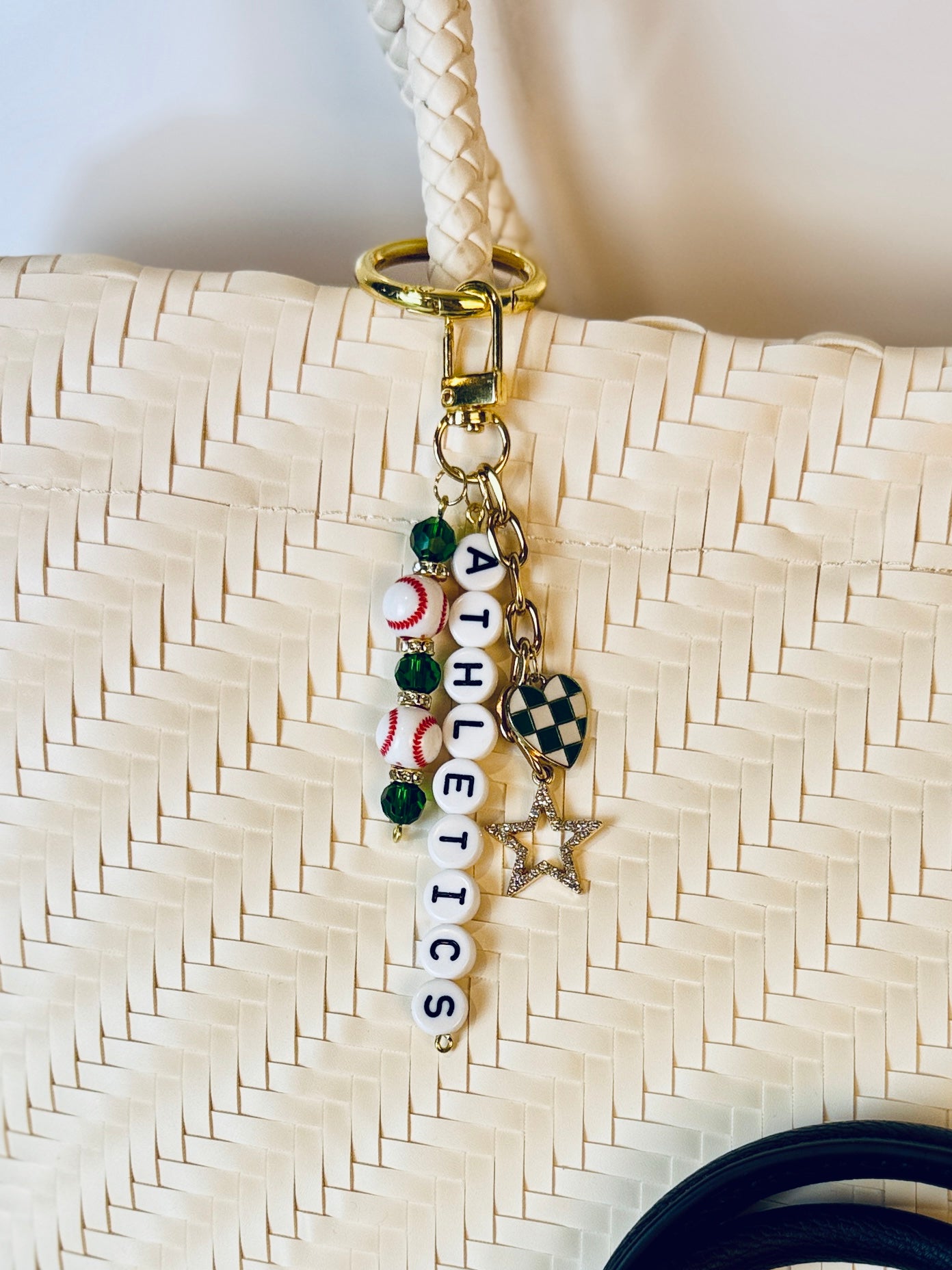 Athletics Bag Charm | Baseball Keychain Zipper Pull | Baseball Fan Gift | Choose Your Team & Size | Handmade Sports Accessory