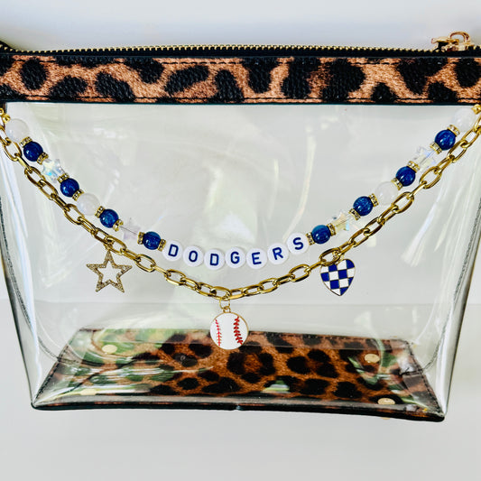 Dodgers Beaded Bag Chain: Handmade with Baseball, Star and Heart Charms