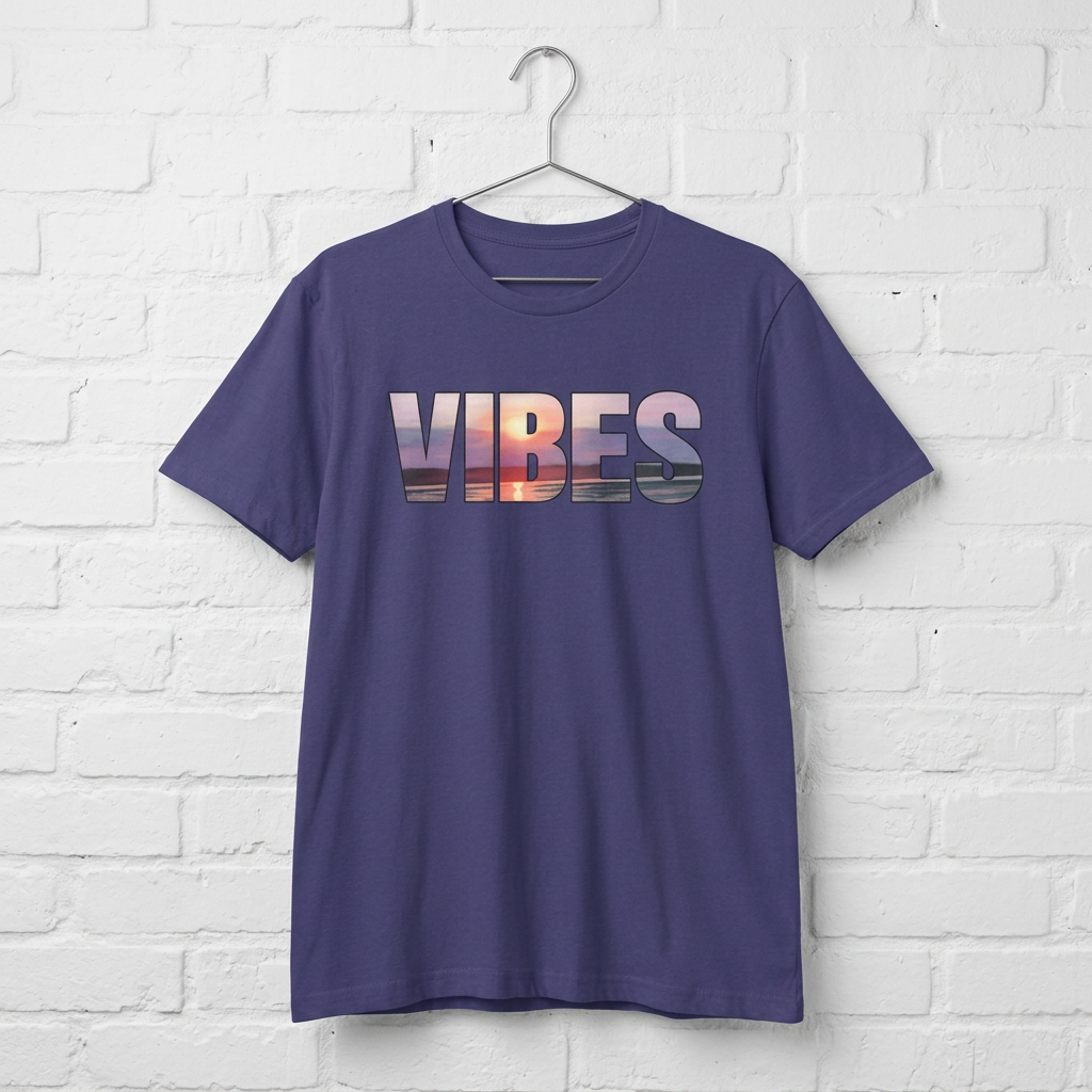 Sunset Vibes T-Shirt, Beach Graphic Tee, Typography Affirmation Shirt