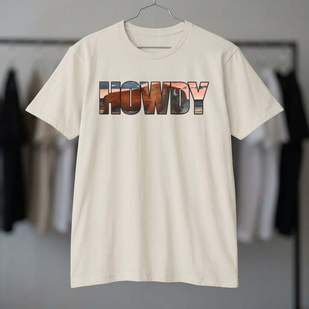 Howdy Shirt, Desert Sunset Typography T-shirt, Cowboy Shirt, Western Shirt