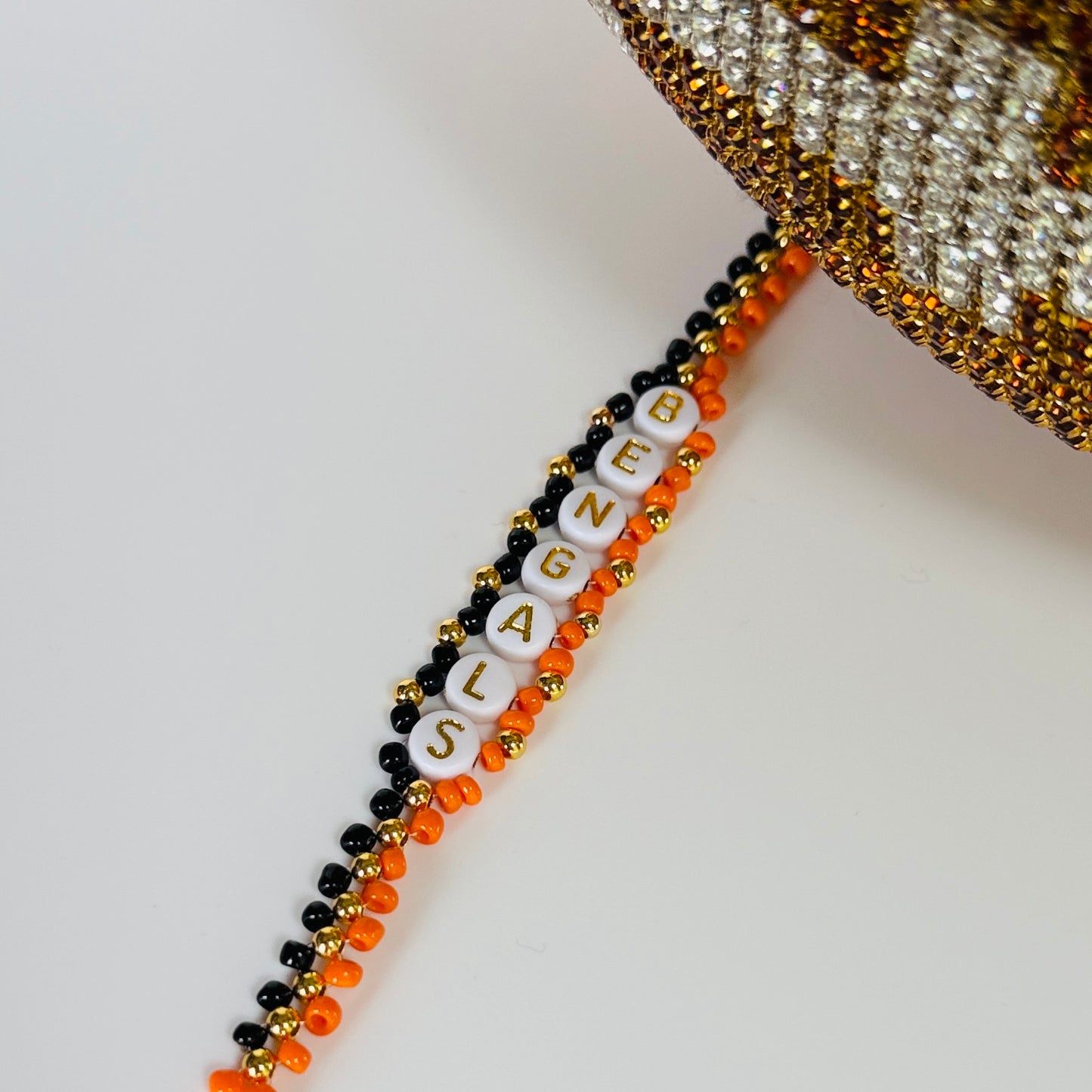 Bengals Football Woven, Beaded Bracelet, Seed Bead Jewelry, Handmade Game Day Gift