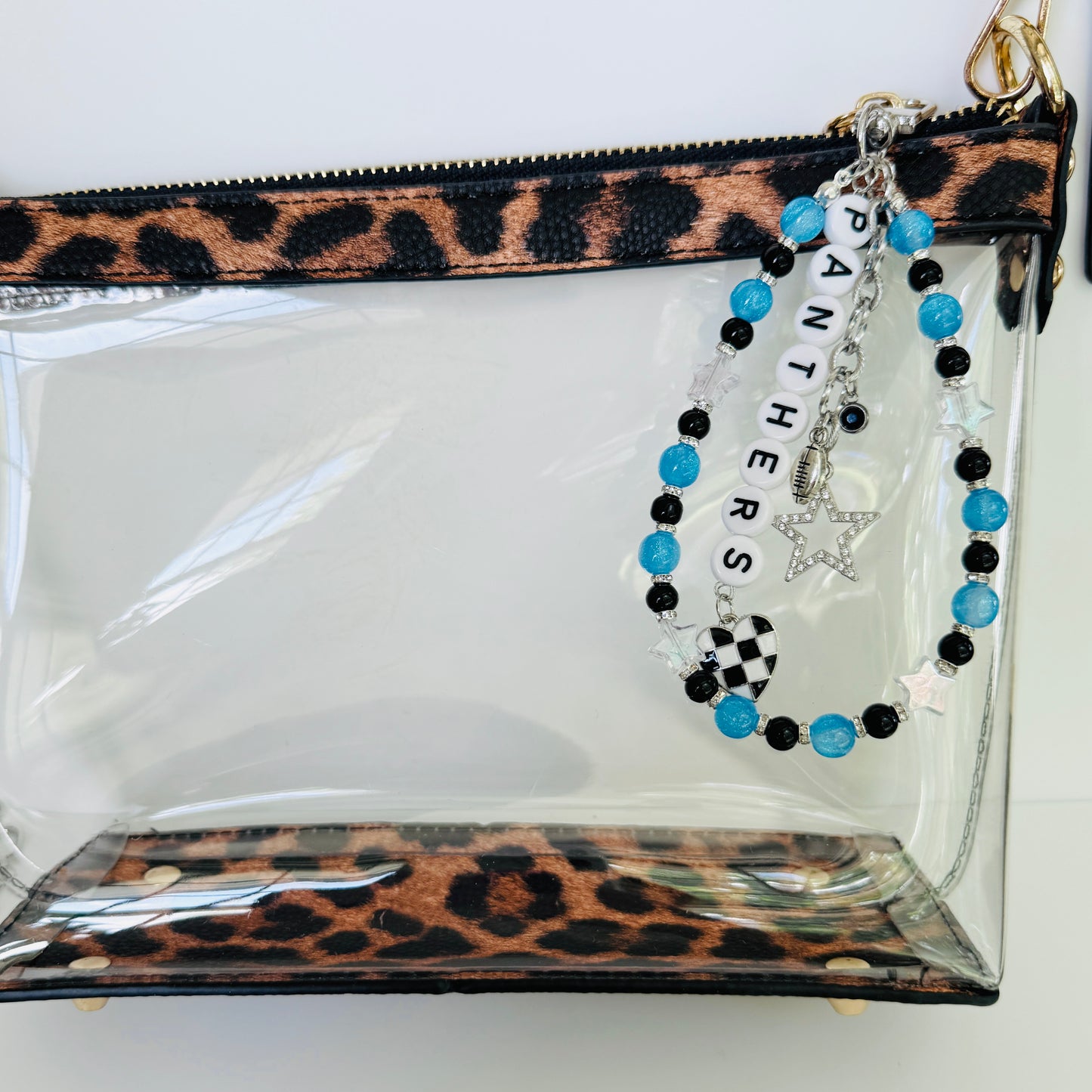 Panthers Beaded Bag Charm or Chain: Teal & Black Game Day Accessory