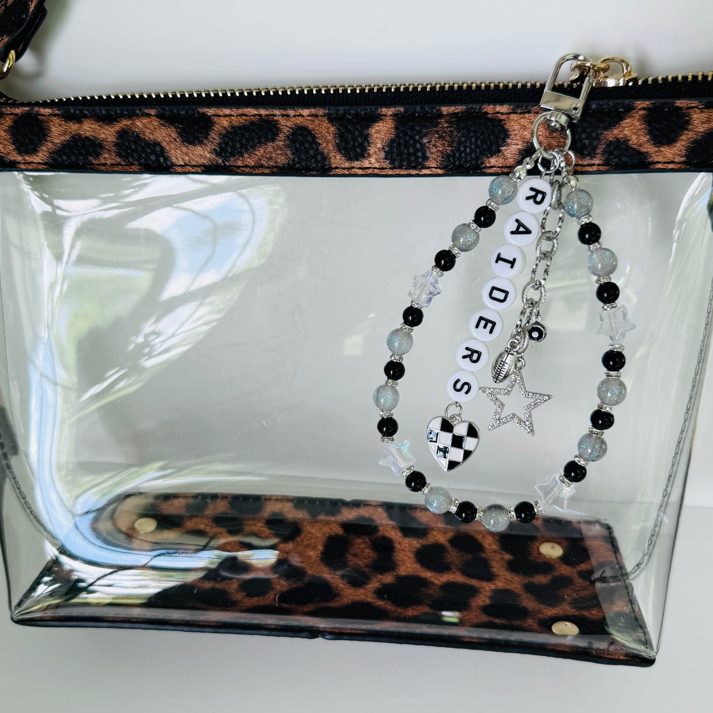 Raiders Beaded Bag Charm or Chain: Black & Silver Game Day Accessory