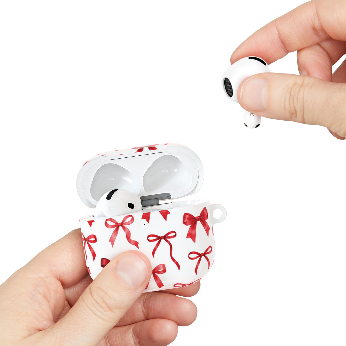 Red Ribbon Pattern AirPods Case | Holiday Bow Protective Earbud Case