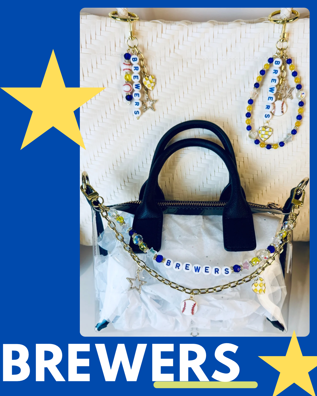 Brewers Bag Charm | Baseball Keychain Zipper Pull | Baseball Fan Gift | Choose Your Team & Size | Handmade Sports Accessory