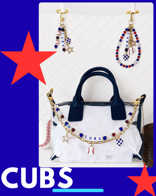 Cubs Bag Charm | Baseball Keychain Zipper Pull | Baseball Fan Gift | Choose Your Team & Size | Handmade Sports Accessory