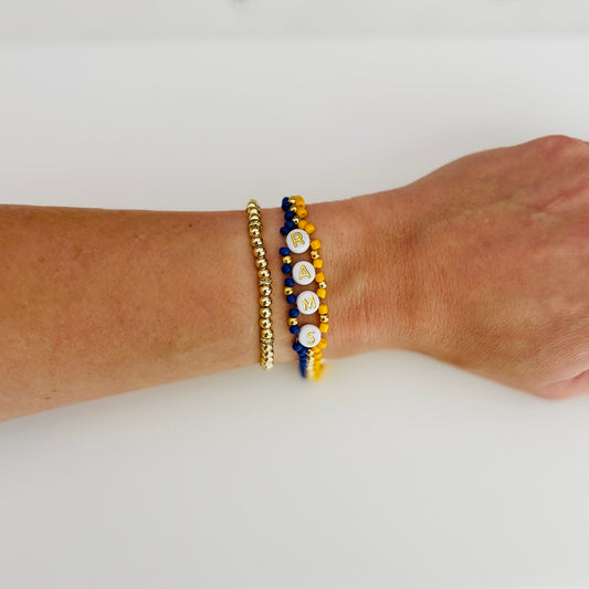 Rams Football Woven Bracelet – Blue and Yellow Seed Bead Jewelry, Handmade Game Day Gift, Sports Fan Beaded Bracelet