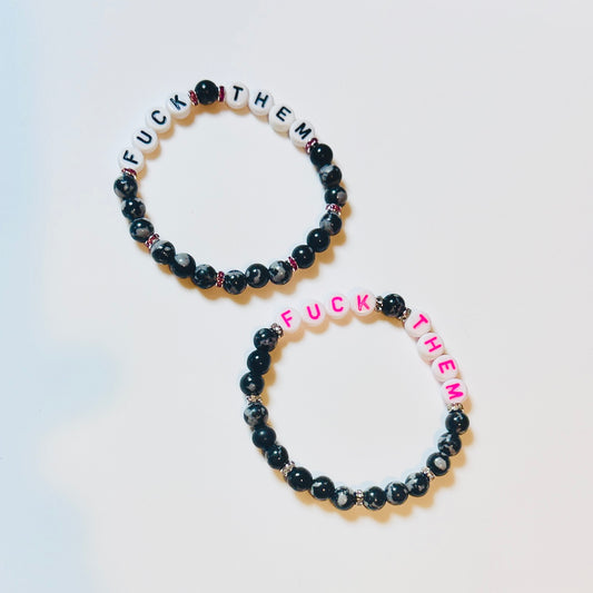 Fuck Them Bracelet – Snowflake Obsidian Beaded Bracelet – Bold Statement Jewelry – Protection Crystal Gift for Her
