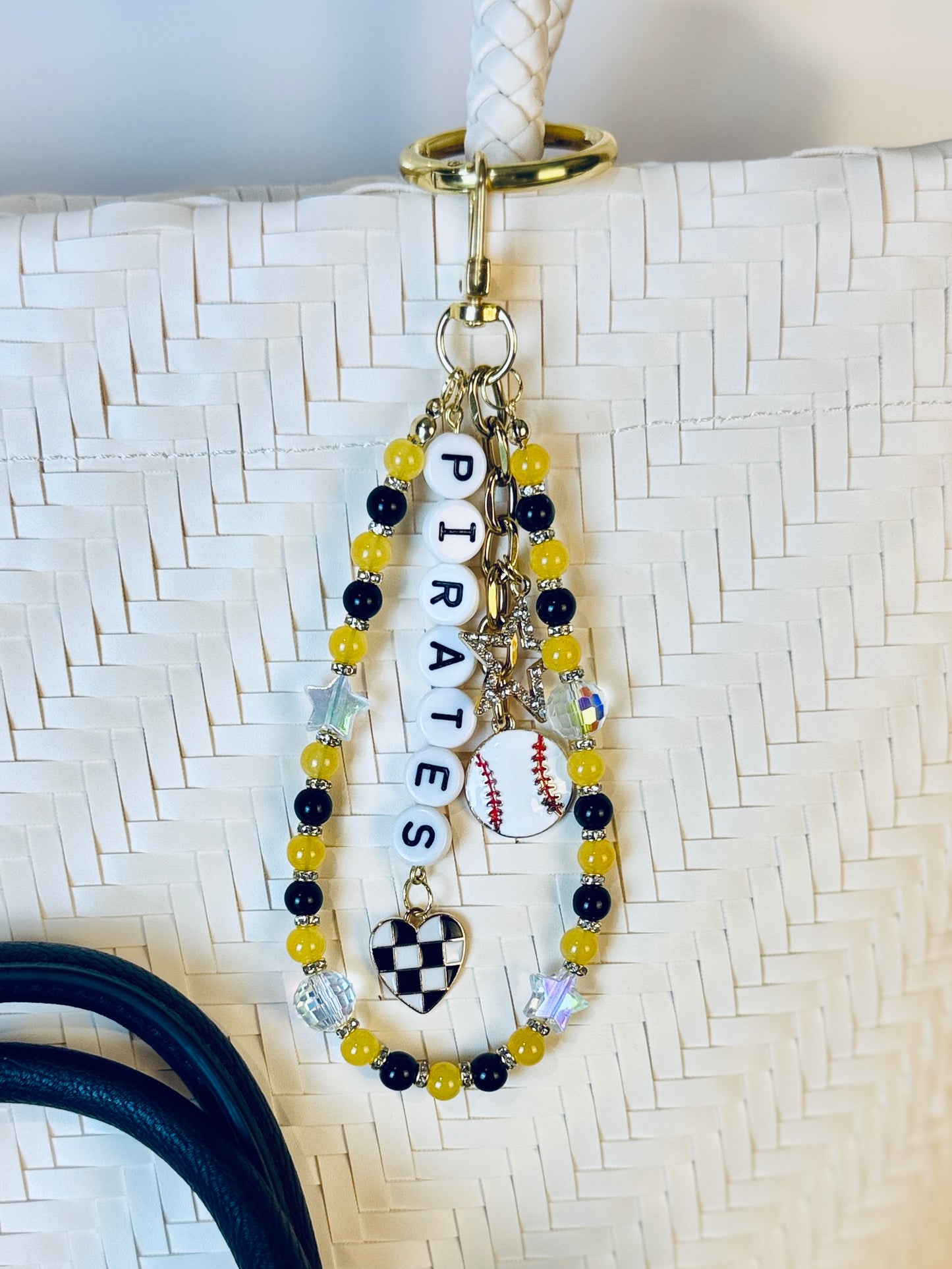 Pirates Bag Charm | Baseball Keychain Zipper Pull | Baseball Fan Gift | Choose Your Team & Size | Handmade Sports Accessory