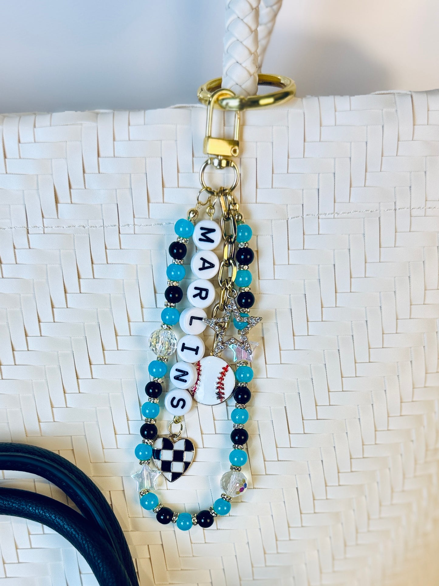 Marlins Bag Charm | Baseball Keychain Zipper Pull | Baseball Fan Gift | Choose Your Team & Size | Handmade Sports Accessory