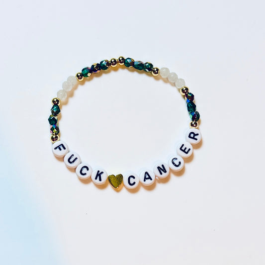 Fuck Cancer Bracelet, Cancer Sucks Bracelet, Cancer Awareness Jewelry, Custom Color Beaded Bracelet, Gold Rose Gold or Silver Accent, Proceed Donation