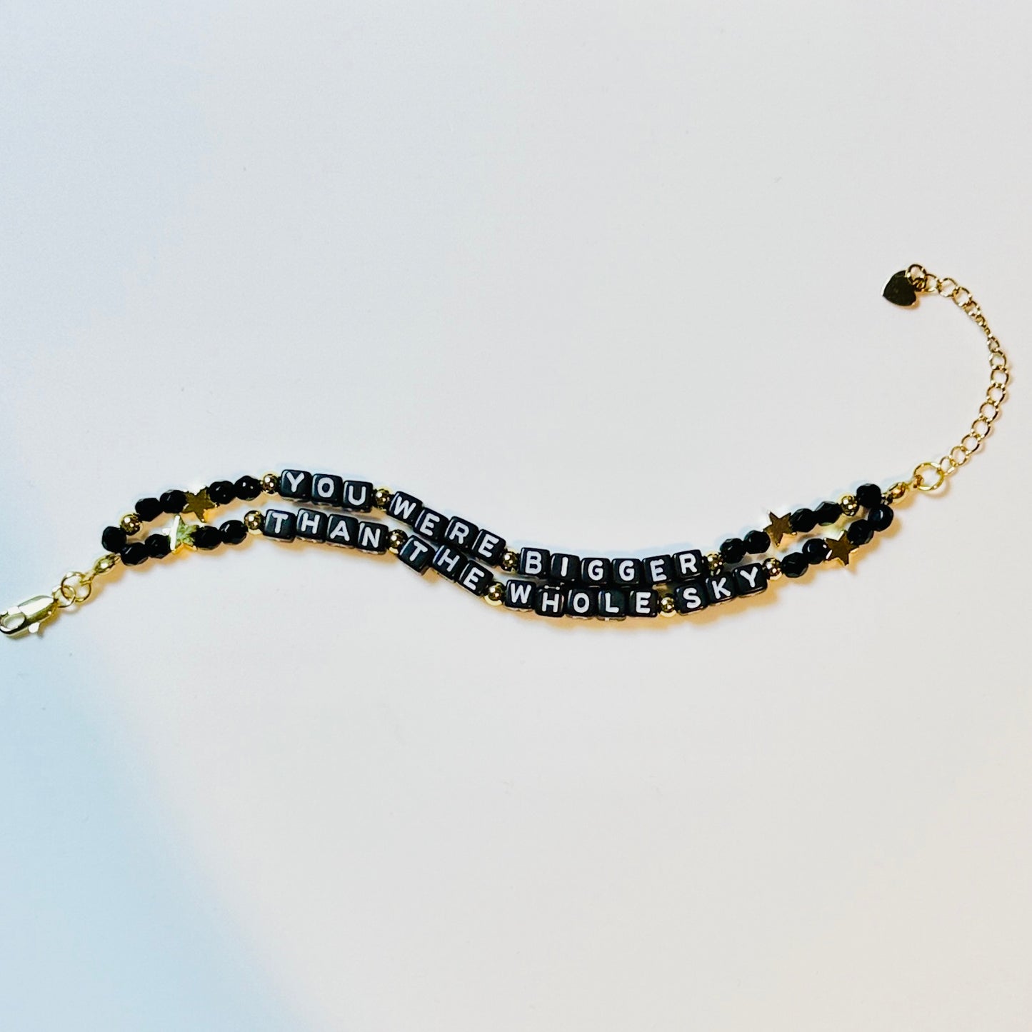 Bigger Than the Whole Sky Bracelet: Black Beaded Bracelet with Gold or Silver