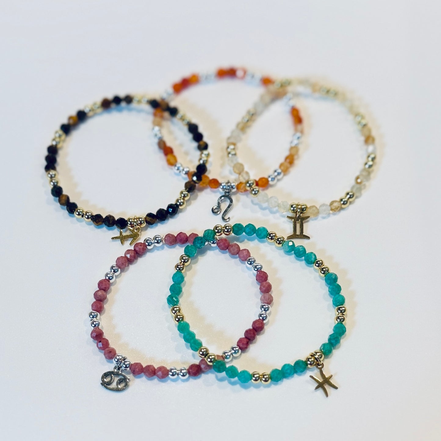 Zodiac Crystal Bracelet with Sign Charm | Personalized Astrology Bracelet: 4mm Faceted Gemstone Beads, Gold or Silver Zodiac Jewelry