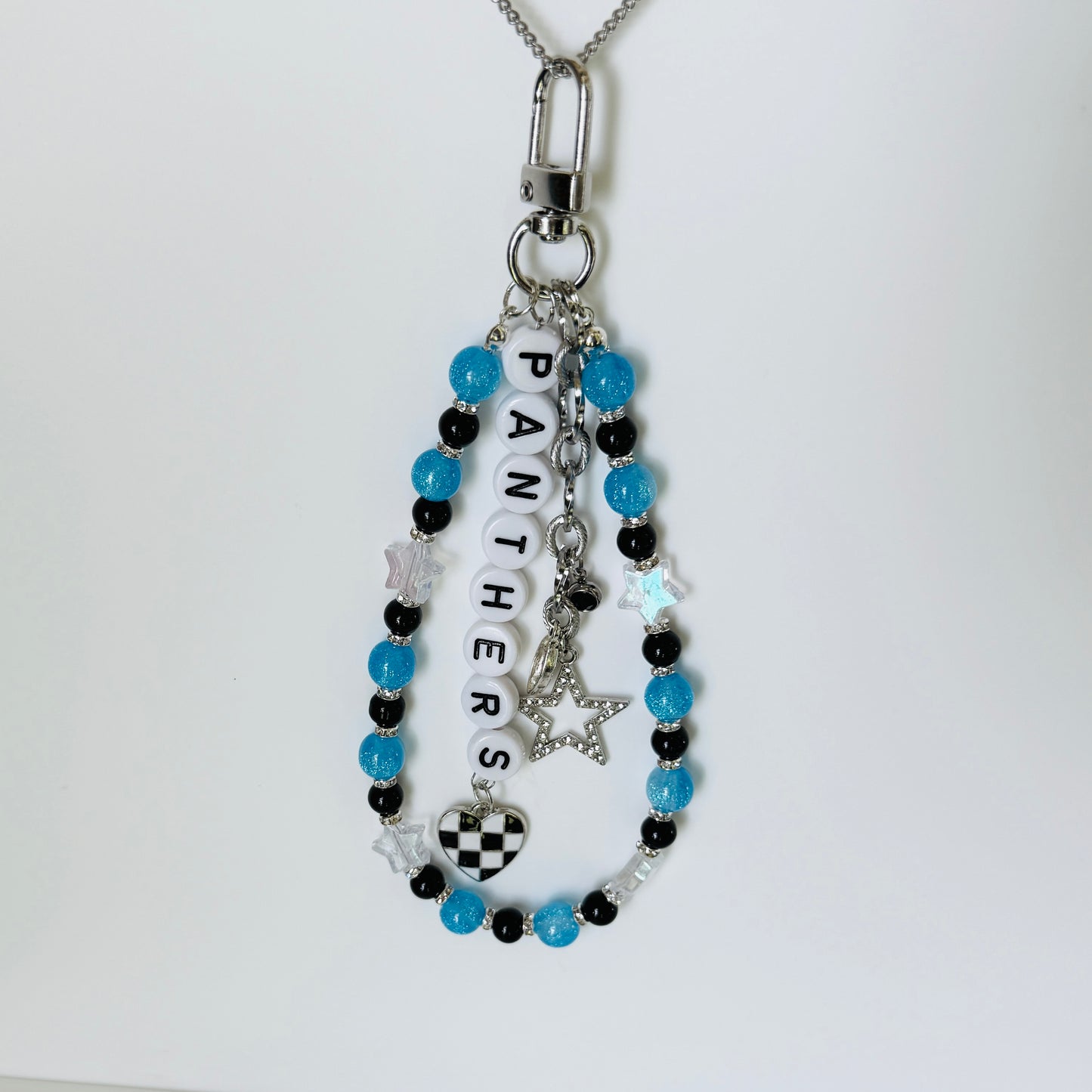Panthers Beaded Bag Charm or Chain: Teal & Black Game Day Accessory