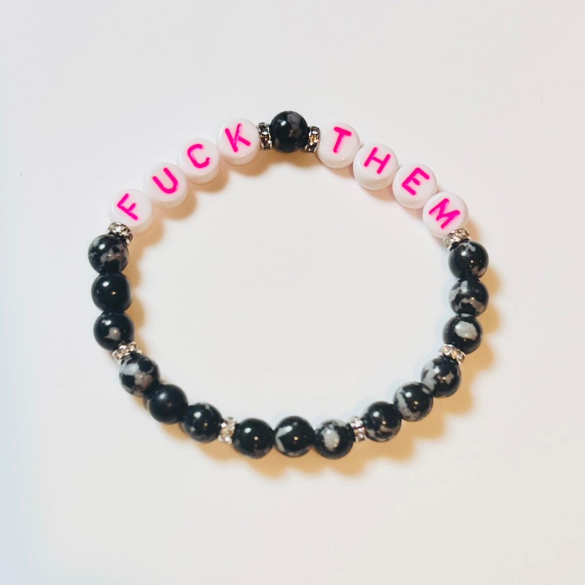 Fuck Them Bracelet – Snowflake Obsidian Beaded Bracelet – Bold Statement Jewelry – Protection Crystal Gift for Her