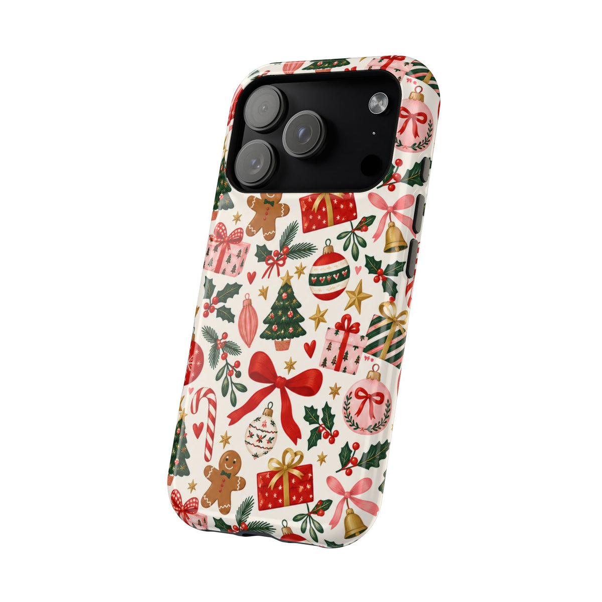 Christmas Gifts and Gingerbread Pattern Phone Case | Red and Green Holiday Phone Case