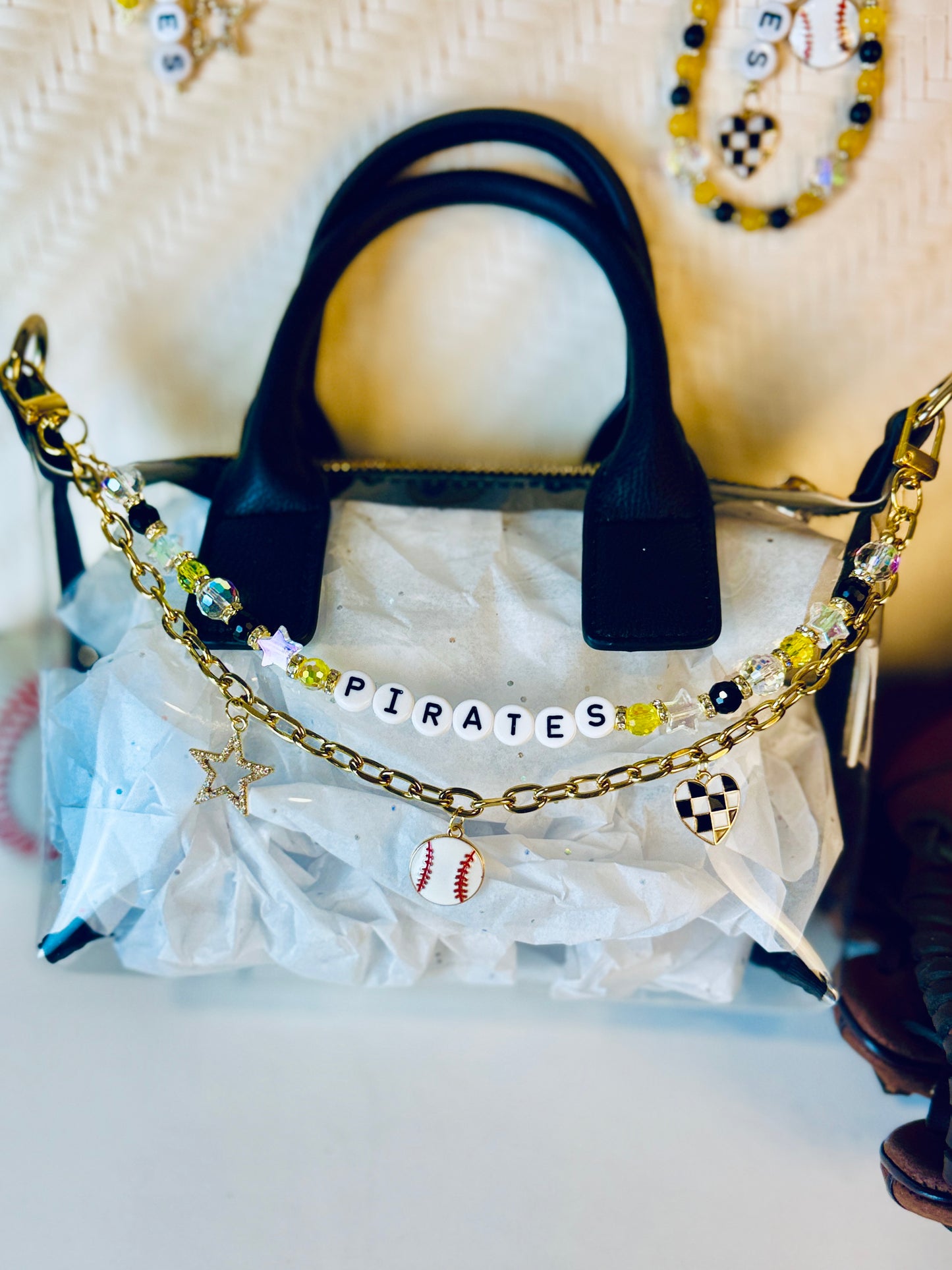 Pirates Bag Charm | Baseball Keychain Zipper Pull | Baseball Fan Gift | Choose Your Team & Size | Handmade Sports Accessory