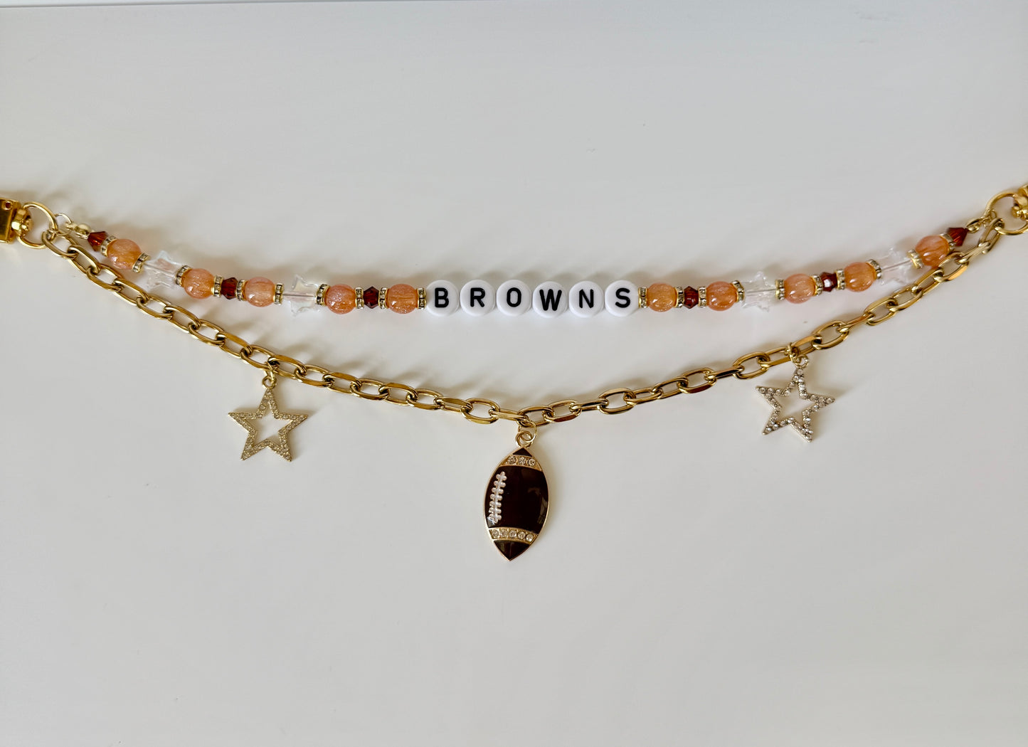 Browns Football Beaded Bag Charm: Orange & Brown Game Day Purse Chain