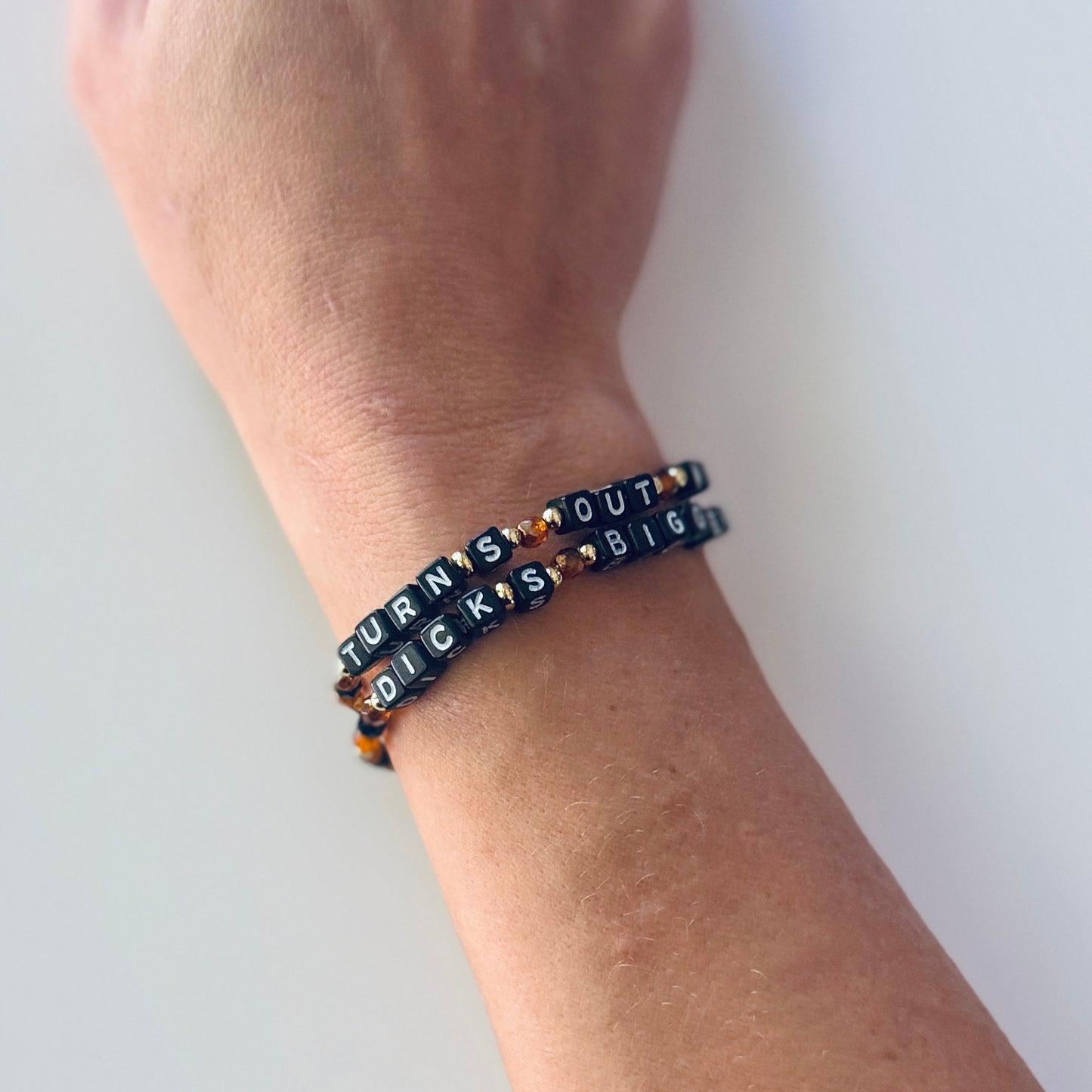 Turns Out My Dick’s Bigger - Affirmation Bracelet: Brown, Black & Gold Beaded