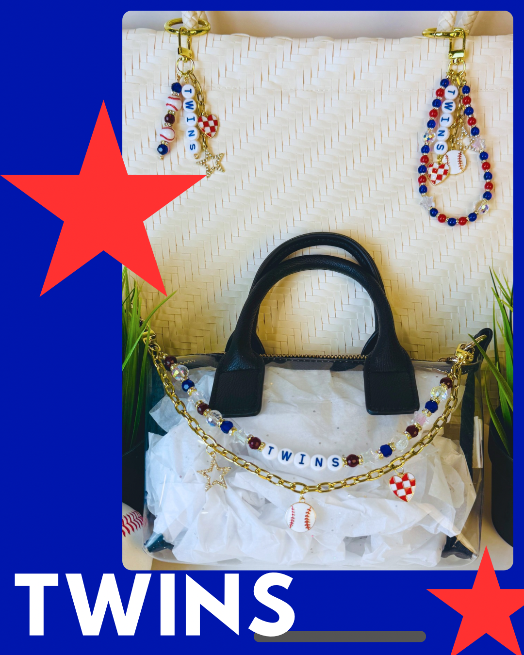 Twins Bag Charm | Baseball Keychain Zipper Pull | Baseball Fan Gift | Choose Your Team & Size | Handmade Sports Accessory
