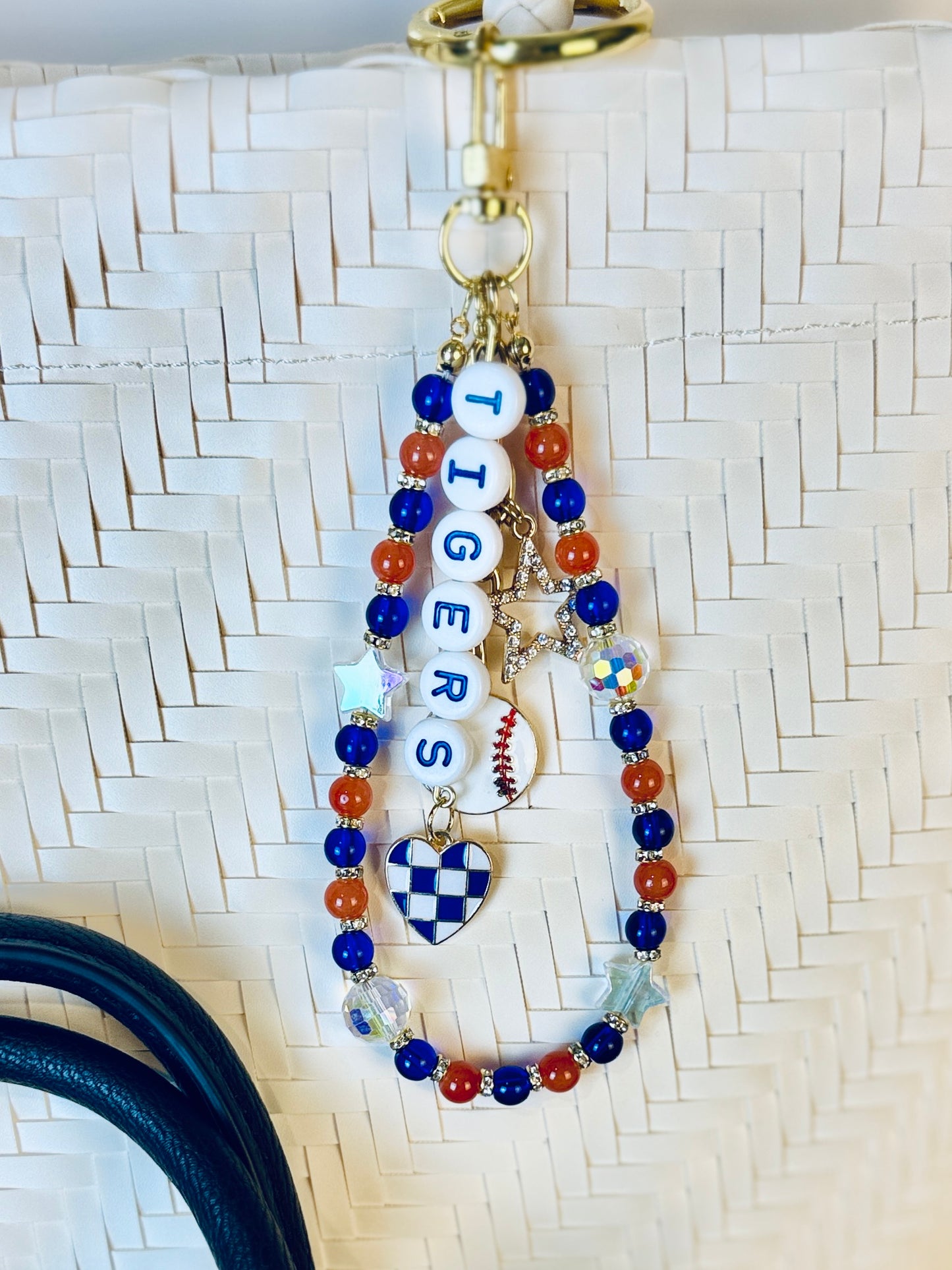 Tigers Bag Charm | Baseball Keychain Zipper Pull | Baseball Fan Gift | Choose Your Team & Size | Handmade Sports Accessory