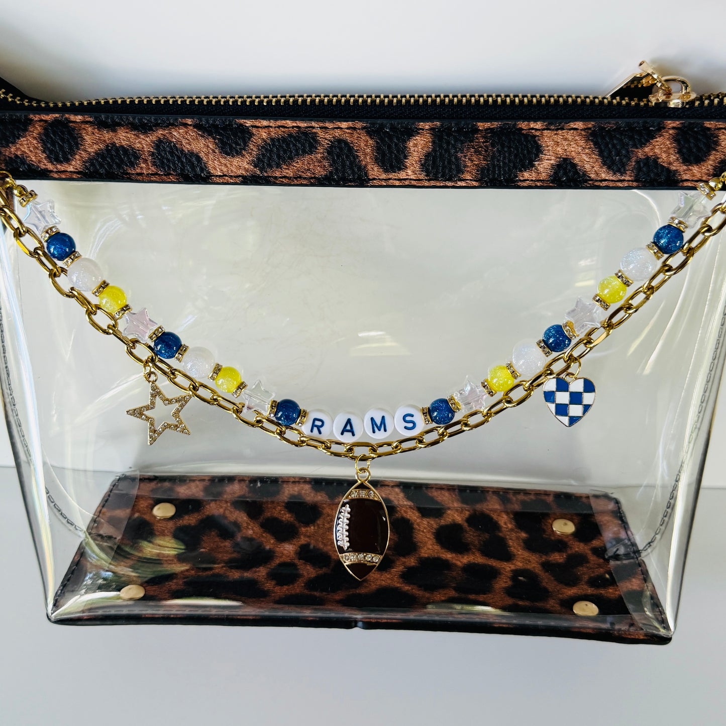RAMS Beaded Bag Charm & Chain Set: Football Fan Jewelry