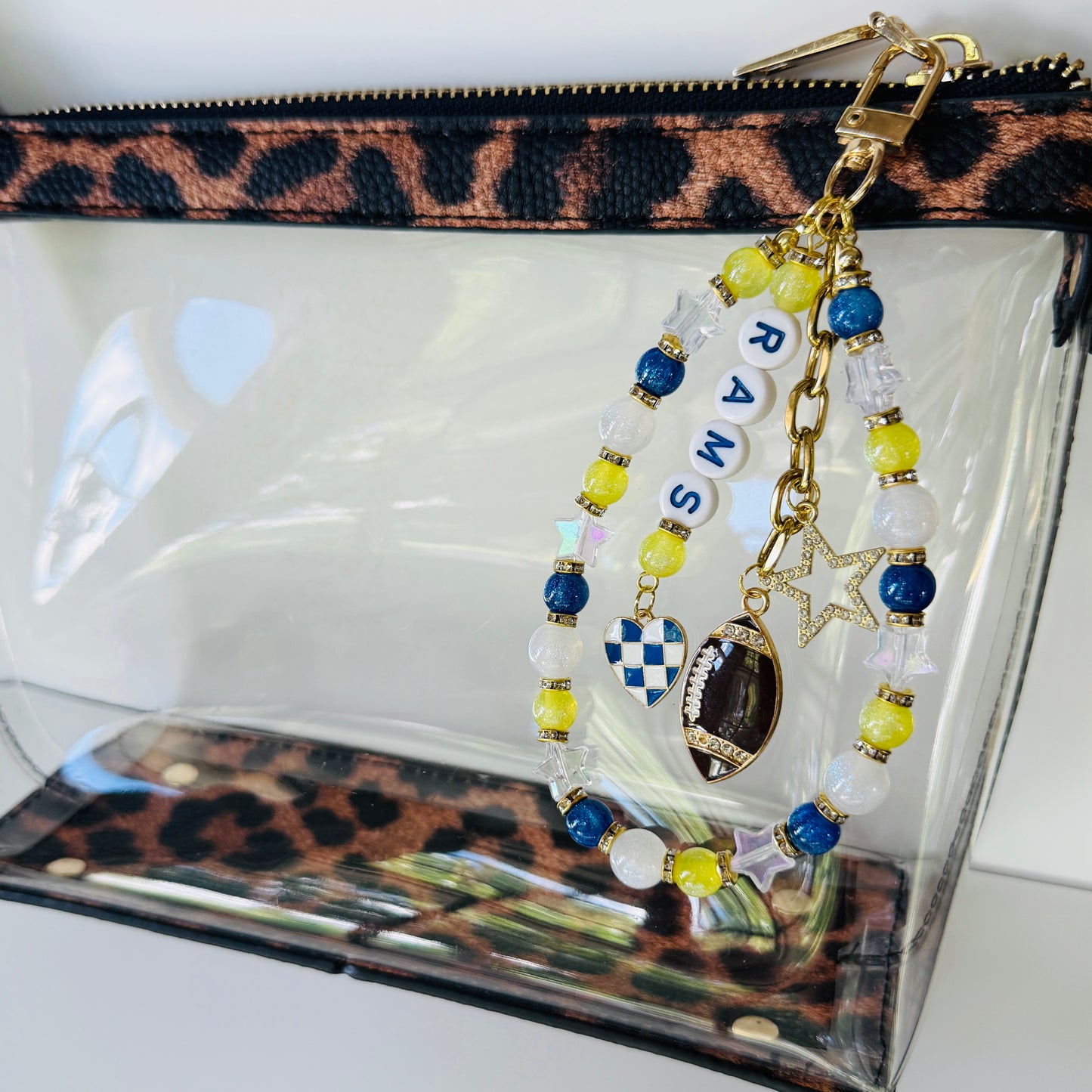 RAMS Beaded Bag Charm & Chain Set: Football Fan Jewelry
