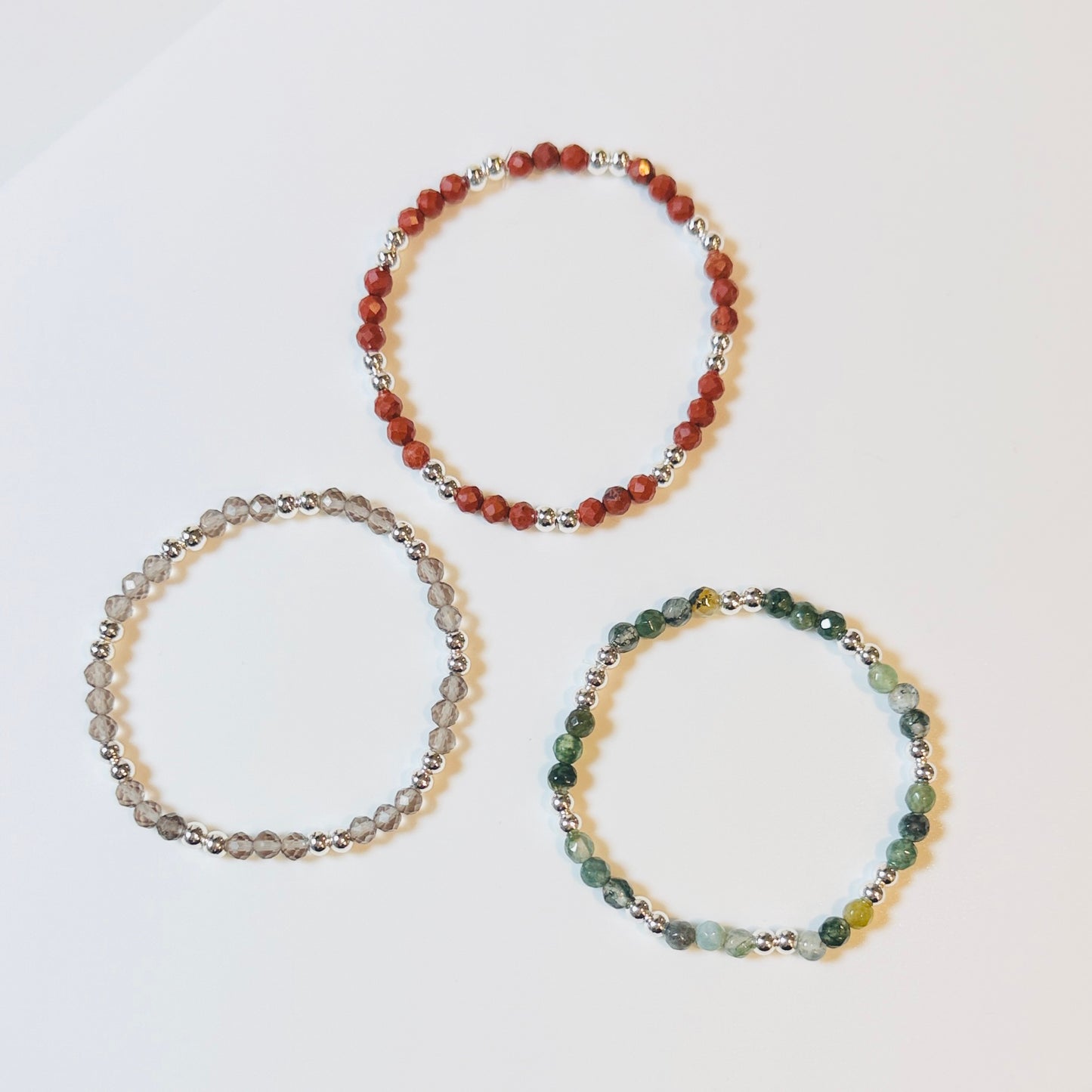 Grounding Crystal Bracelet Stack – Red Jasper, Smoky Quartz & Moss Agate
