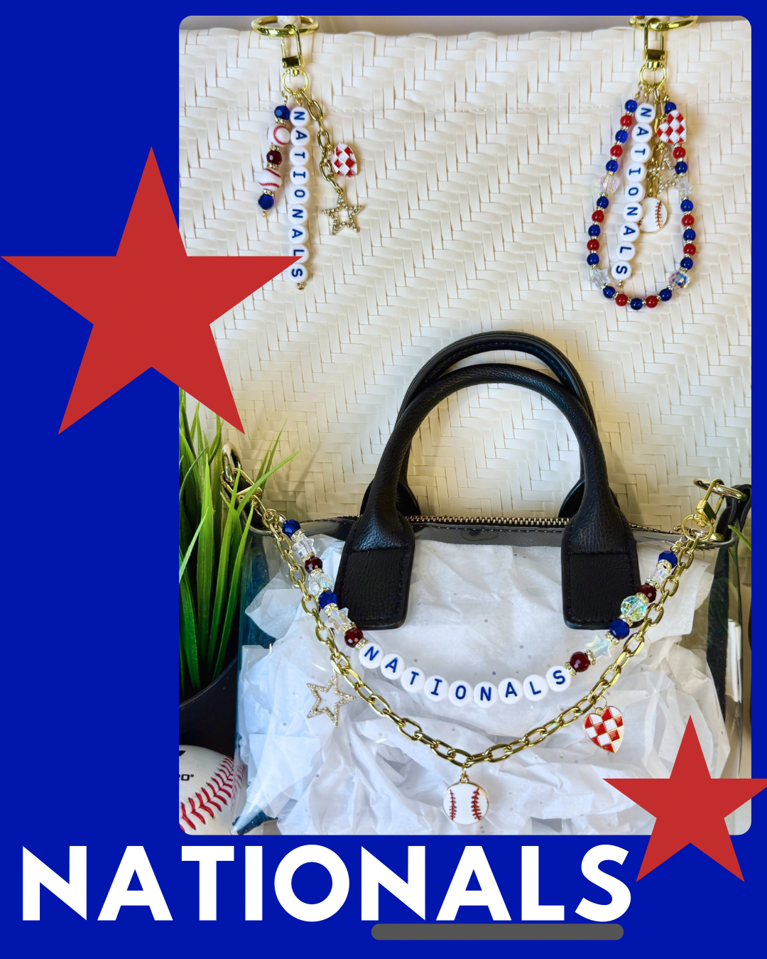 Nationals Bag Charm | Baseball Keychain Zipper Pull | Baseball Fan Gift | Choose Your Team & Size | Handmade Sports Accessory