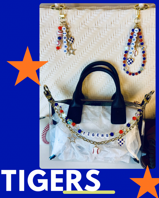 Tigers Bag Charm | Baseball Keychain Zipper Pull | Baseball Fan Gift | Choose Your Team & Size | Handmade Sports Accessory