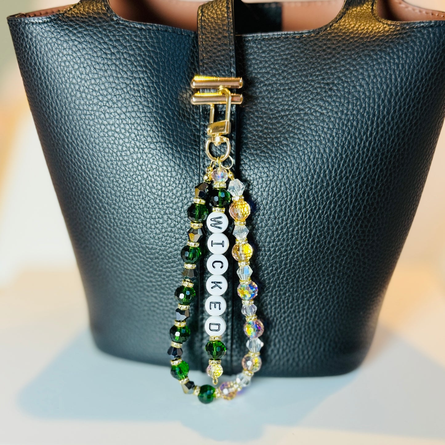 Wicked Bag Charm – Green & Pink Glass Beaded Keychain