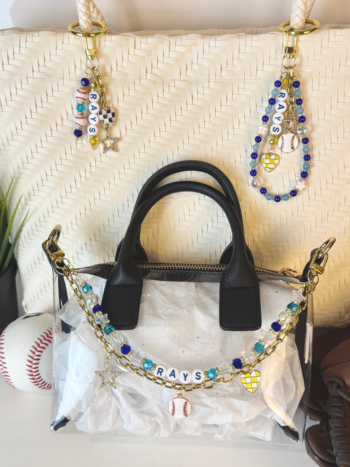 Rays Bag Charm | Baseball Keychain Zipper Pull | Baseball Fan Gift | Choose Your Team & Size | Handmade Sports Accessory