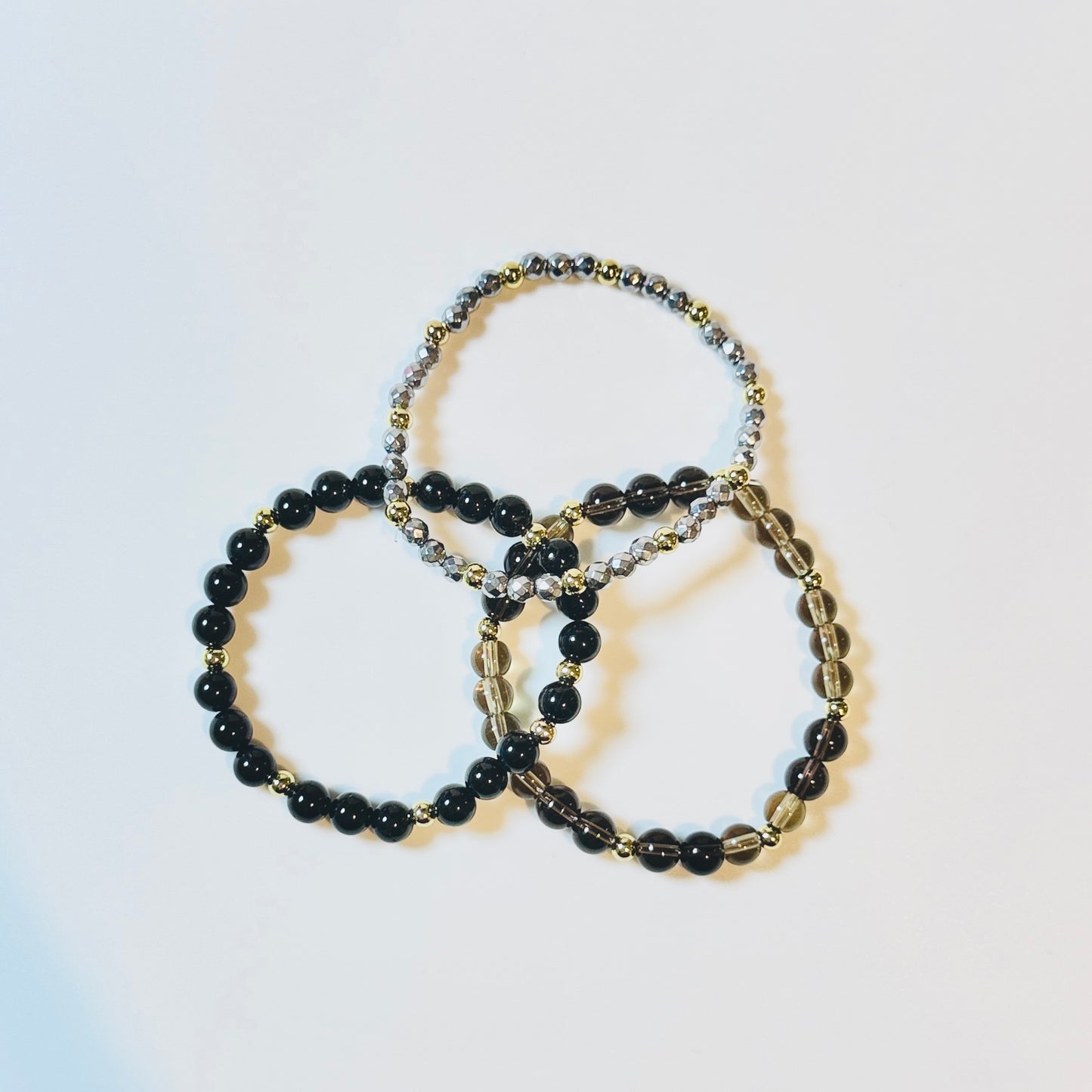 Grounding Crystal Bracelet Stack – Smoky Quartz, Black Tourmaline & Hematite
