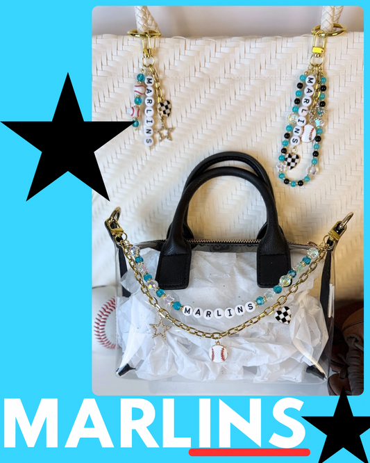 Marlins Bag Charm | Baseball Keychain Zipper Pull | Baseball Fan Gift | Choose Your Team & Size | Handmade Sports Accessory